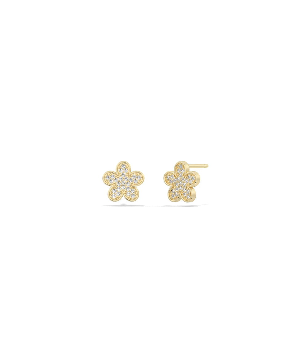 Diamond Pave Set Flower Earring - 79e | Everyday 14K Gold Jewelry