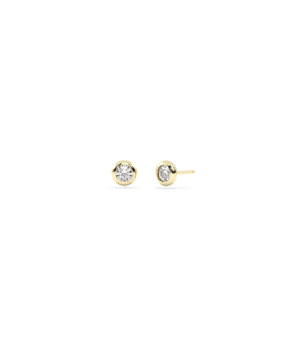 Diamond Bezel Solitaire Stud Earrings - 79e | Everyday 14K Gold Jewelry