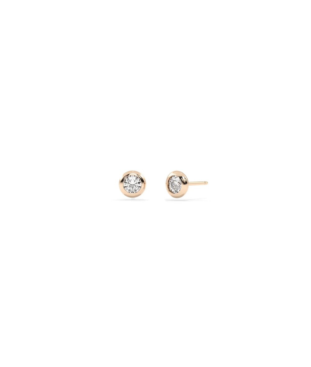 Diamond Bezel Solitaire Stud Earrings - 79e | Everyday 14K Gold Jewelry