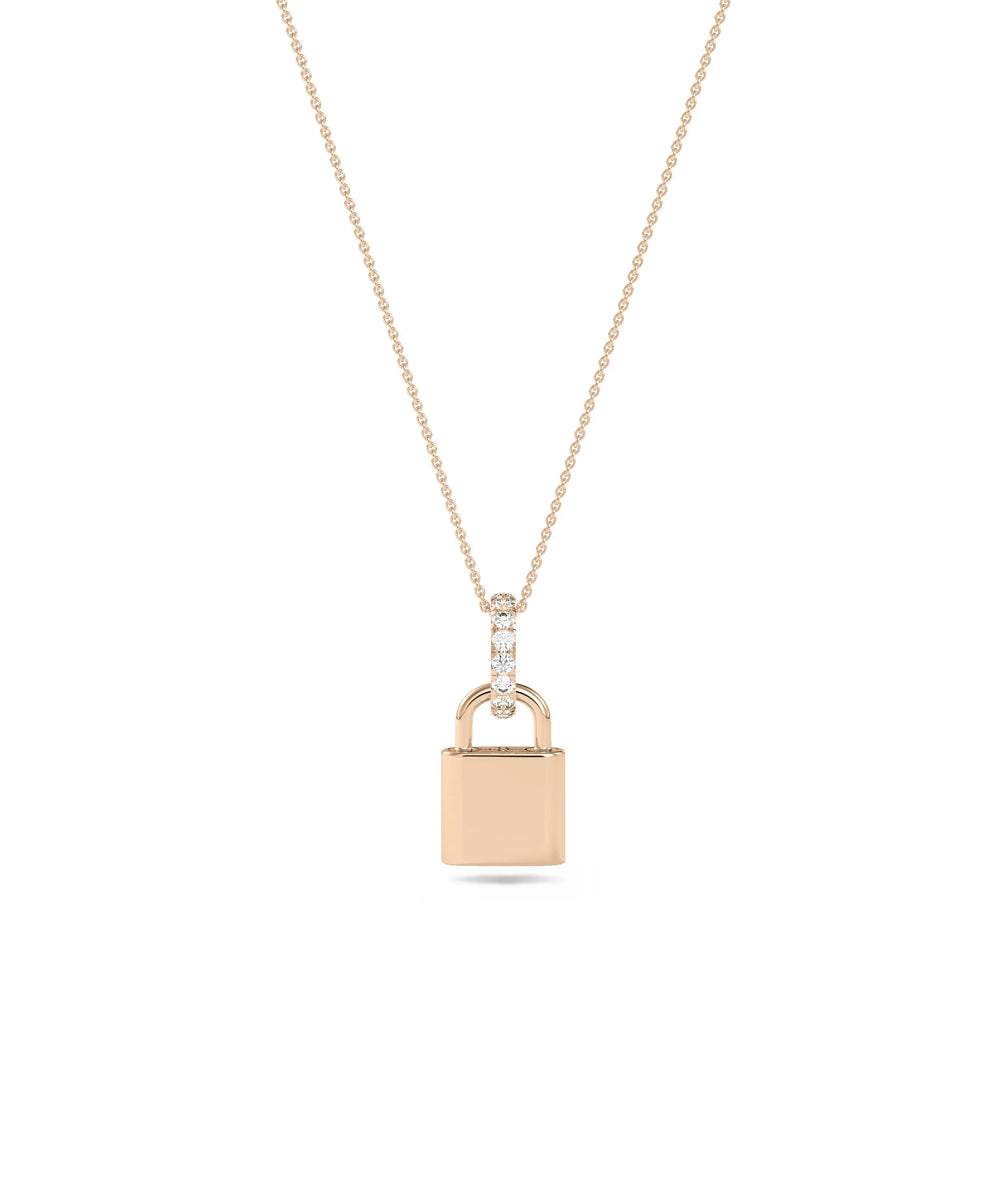 Gold Lock with Diamond Bail in rose gold warm devoted elegance