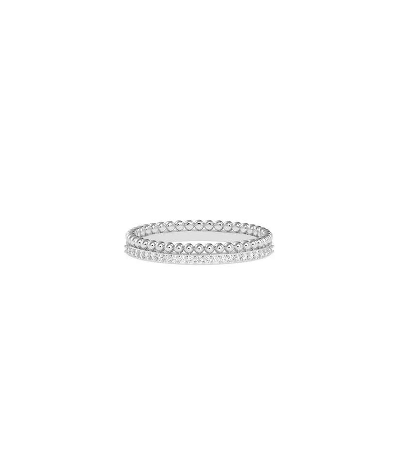White gold 2 Row Diamond Band Ring featuring doubled diamond sparkle rows