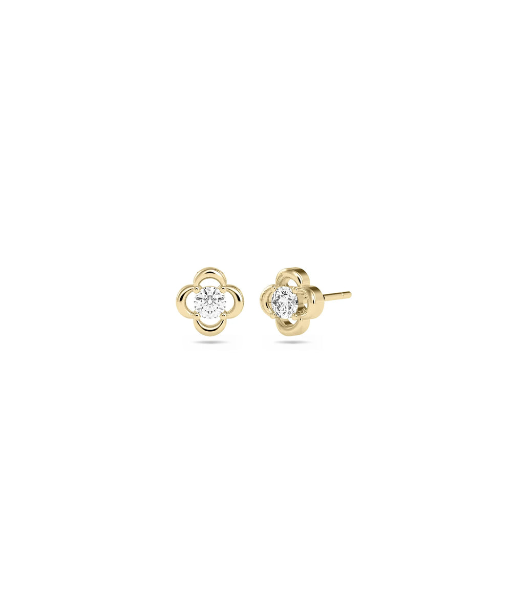 Diamond Stud Clover Earrings - 79e | Everyday 14K Gold Jewelry