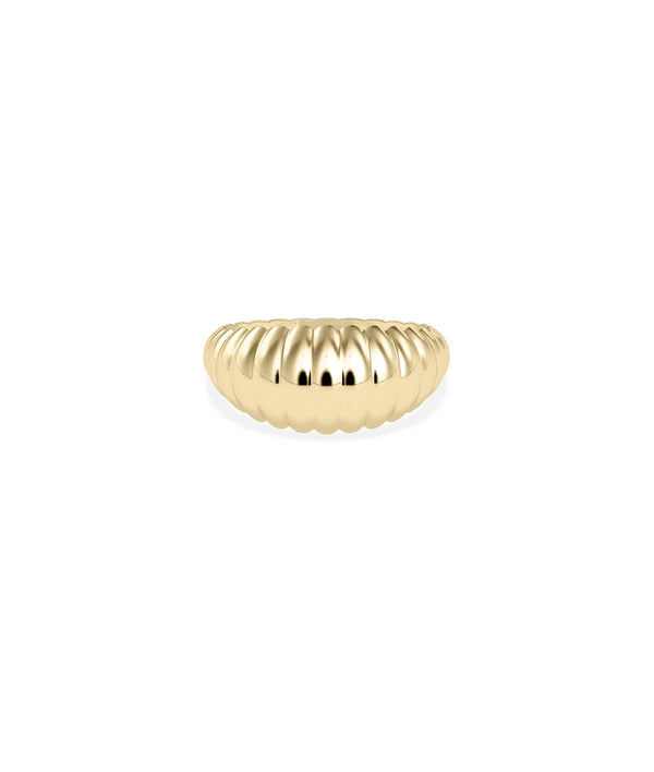 Fluted Dome Band Ring in yellow gold with vertical fluted grooves on domed surface