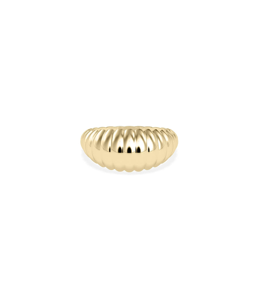 Fluted Dome Band Ring in yellow gold with vertical fluted grooves on domed surface