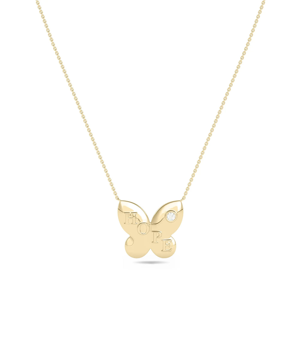 Mantra Butterfly Diamond Solitaire Necklace yellow gold transformational