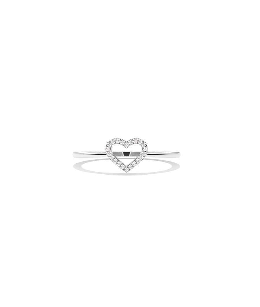 White gold Diamond Outline Heart Ring featuring open diamond heart outline design