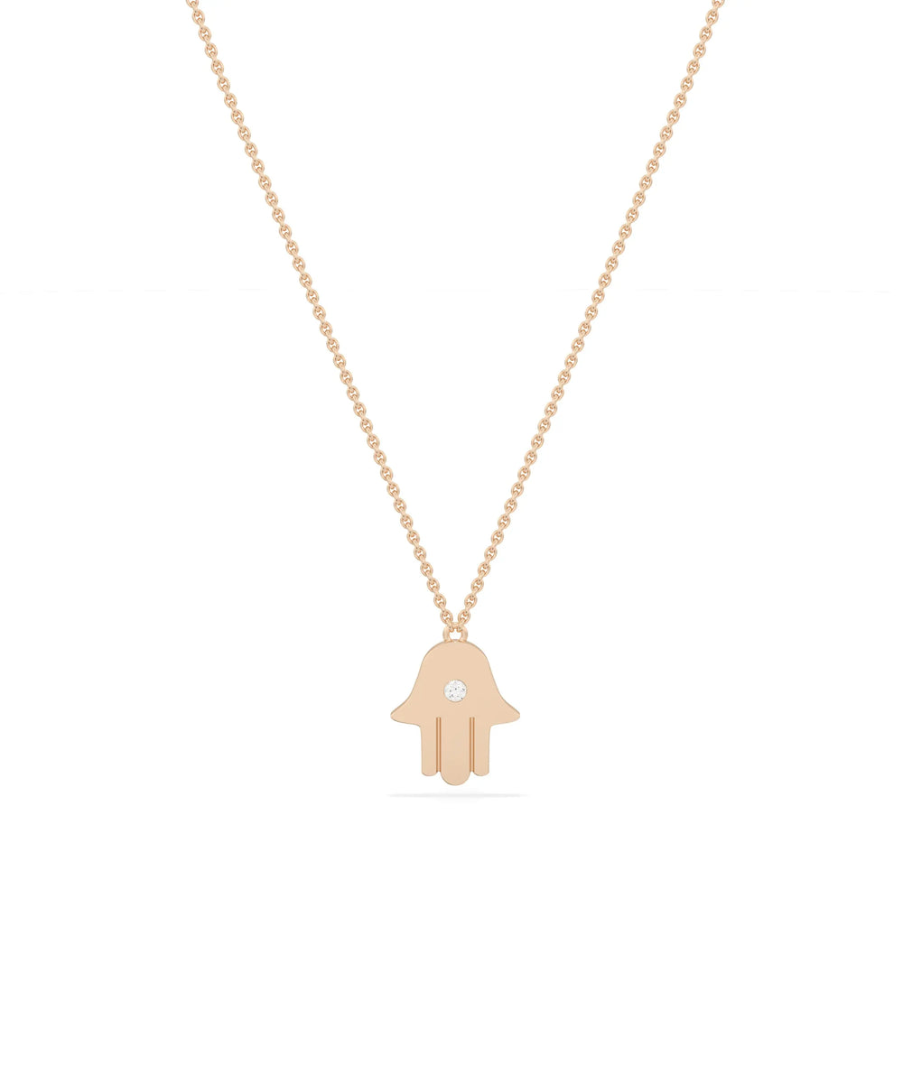 Gold Hamsa with Diamond in rose gold warm protective elegance