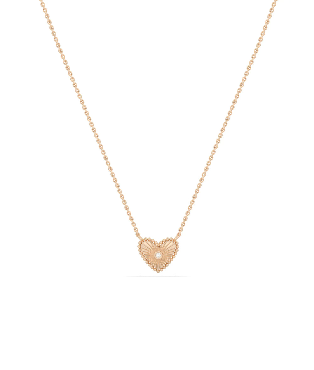 Fluted Heart with Diamond in rose gold warm delicate affectionate