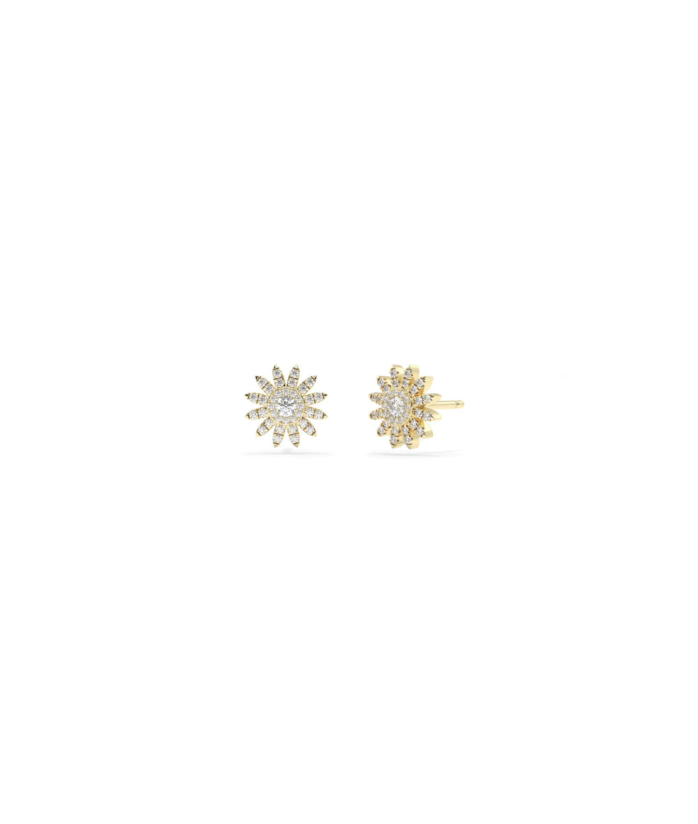 Diamond Flower Stud Earrings - 79e | Everyday 14K Gold Jewelry