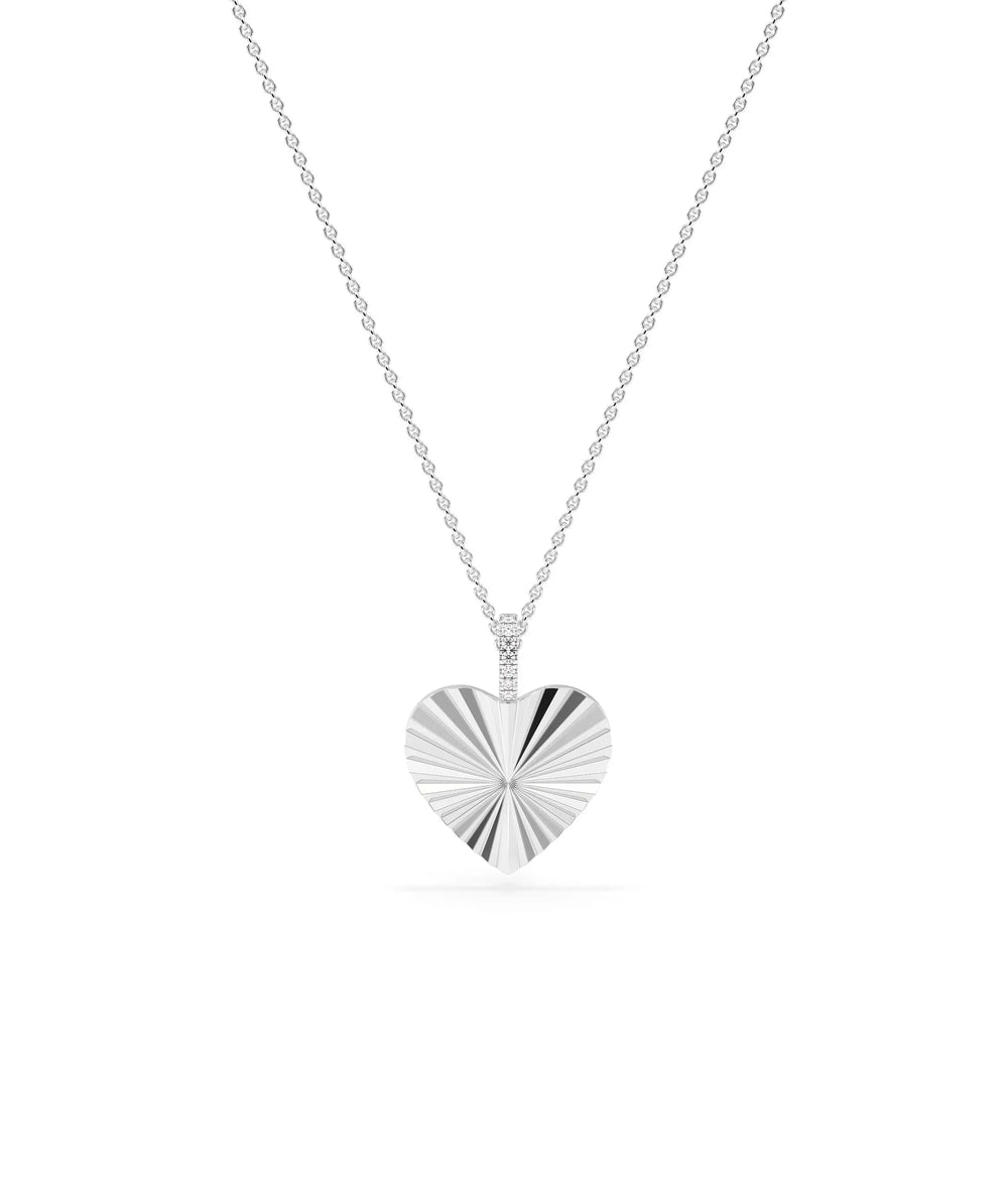 Fluted Heart with Diamond Bail in white gold refined romantic sparkle