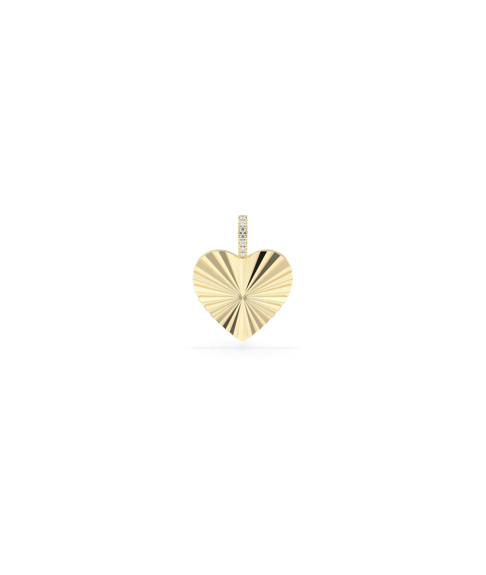 Fluted Heart Charm with Diamond Bail in yellow gold romantic textured
