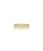 Diamond and Faceted Gold Band Ring in yellow gold with diamond rows and faceted texture