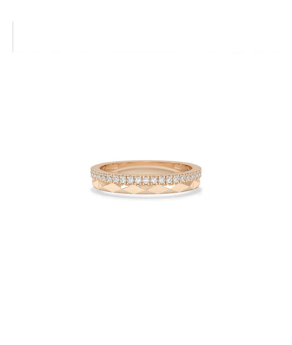 Rose gold Diamond and Faceted Gold Band Ring with architectural faceted gold design