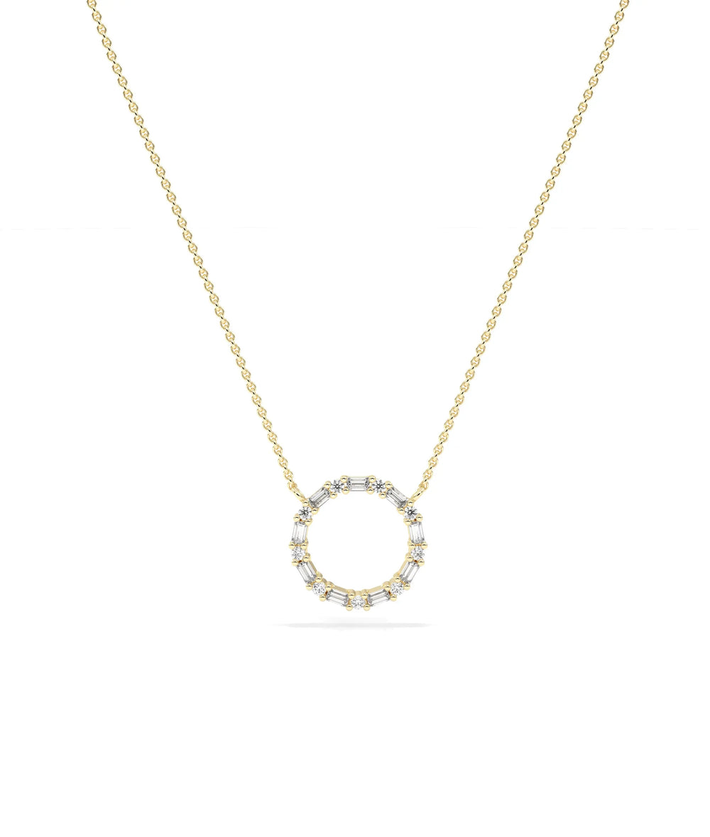 Diamond Baguette Circle yellow gold modern geometric architectural elegant