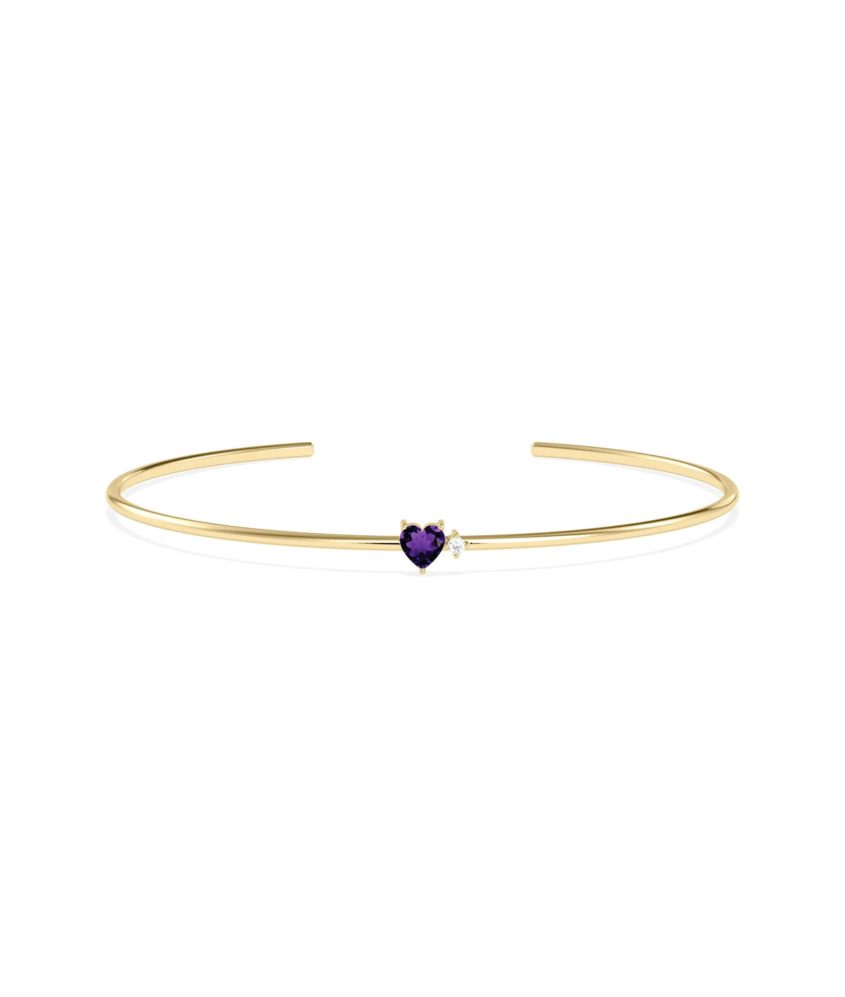 Heart Shape Birthstone and Diamond Open Cuff Bangle - 79e | Everyday 14K Gold Jewelry