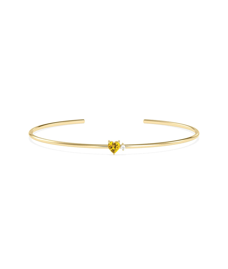 Heart Shape Birthstone and Diamond Open Cuff Bangle - 79e | Everyday 14K Gold Jewelry