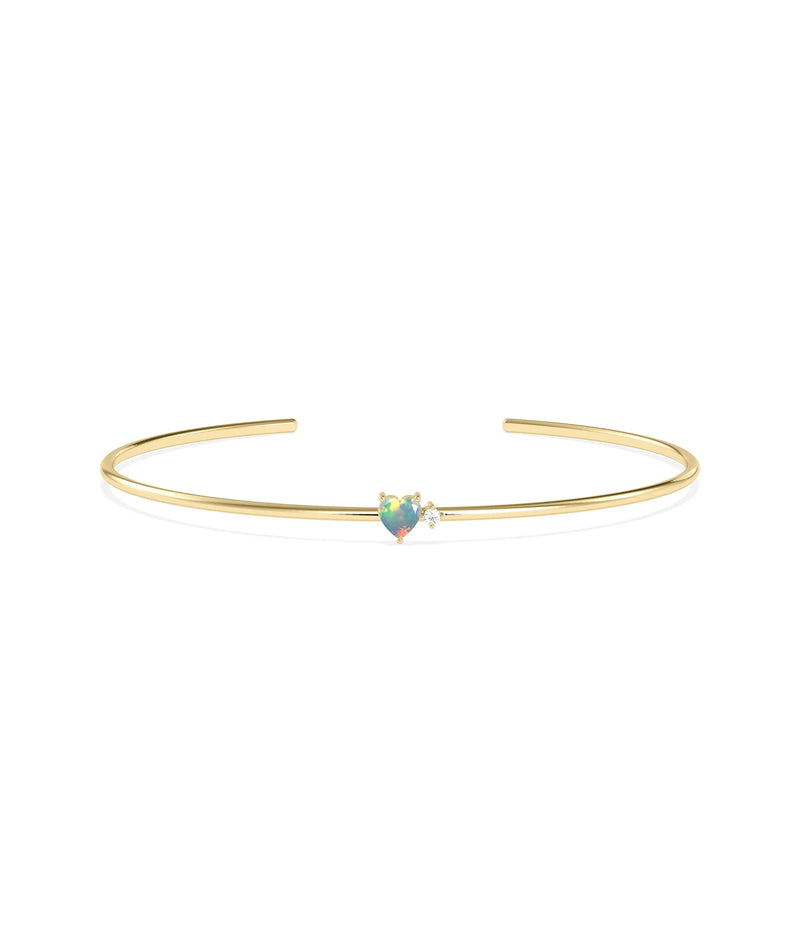 Heart Shape Birthstone and Diamond Open Cuff Bangle - 79e | Everyday 14K Gold Jewelry