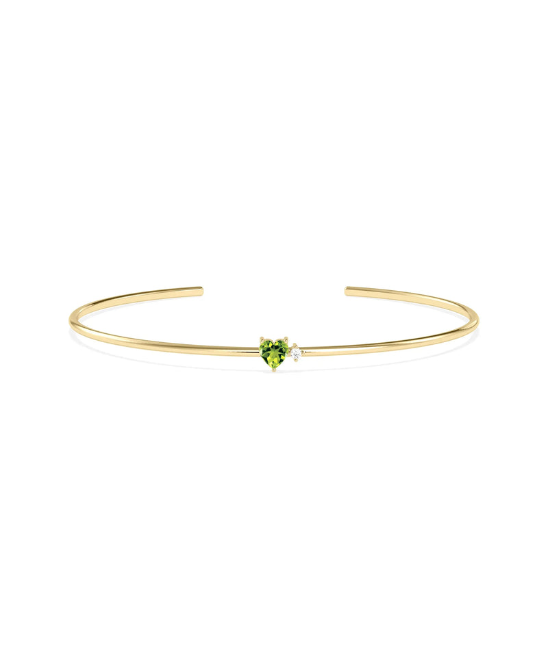 Heart Shape Birthstone and Diamond Open Cuff Bangle - 79e | Everyday 14K Gold Jewelry