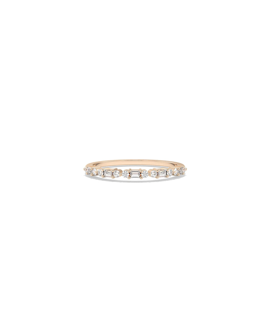 Rose gold Diamond Baguette and Round Ring with artistic mixed-cut diamond design