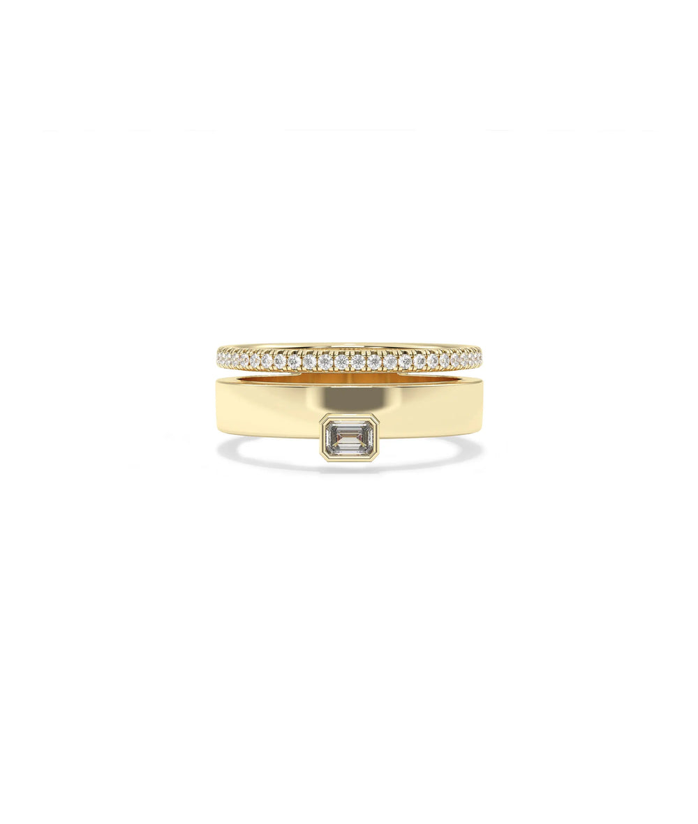 Diamond Solitaire Ring with Diamond Line Band in yellow gold featuring solitaire and accent diamonds