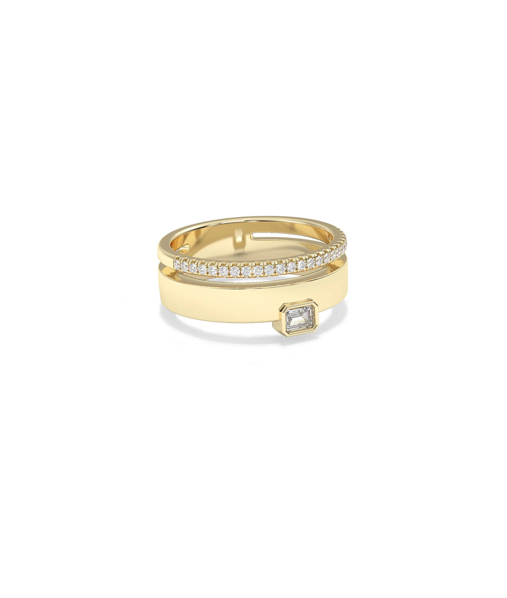 Side view Diamond Solitaire Ring with Diamond Line Band showing bold 6.8mm substantial width
