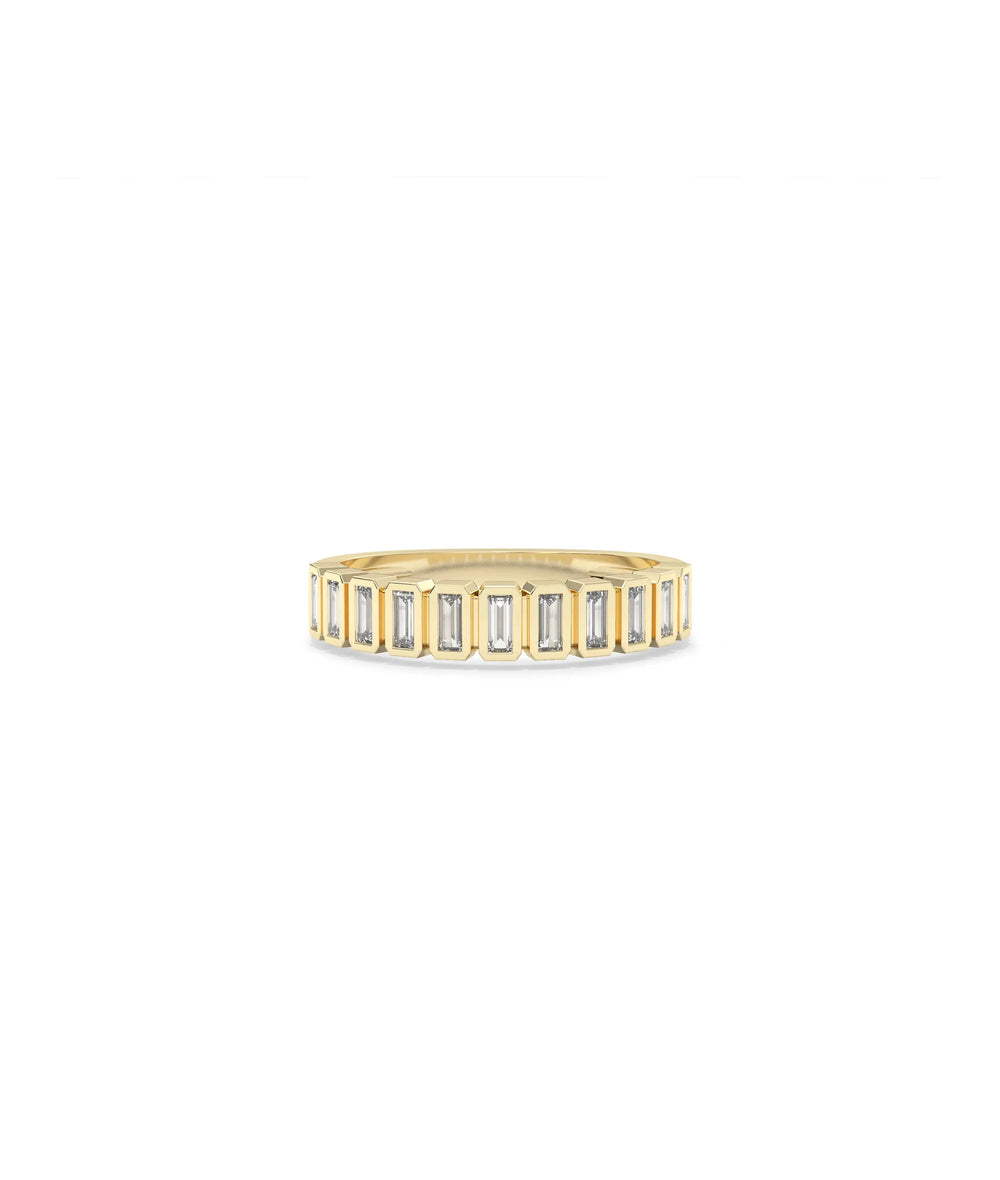 Diamond Baguette Band Ring in yellow gold with continuous row of linear baguette diamonds