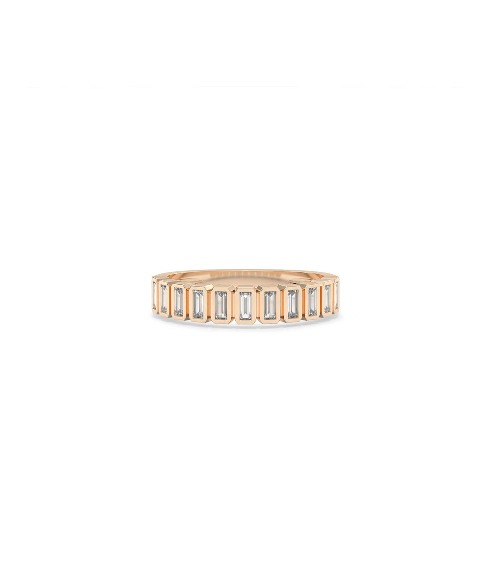 Rose gold Diamond Baguette Band Ring with Art Deco inspired linear diamond design