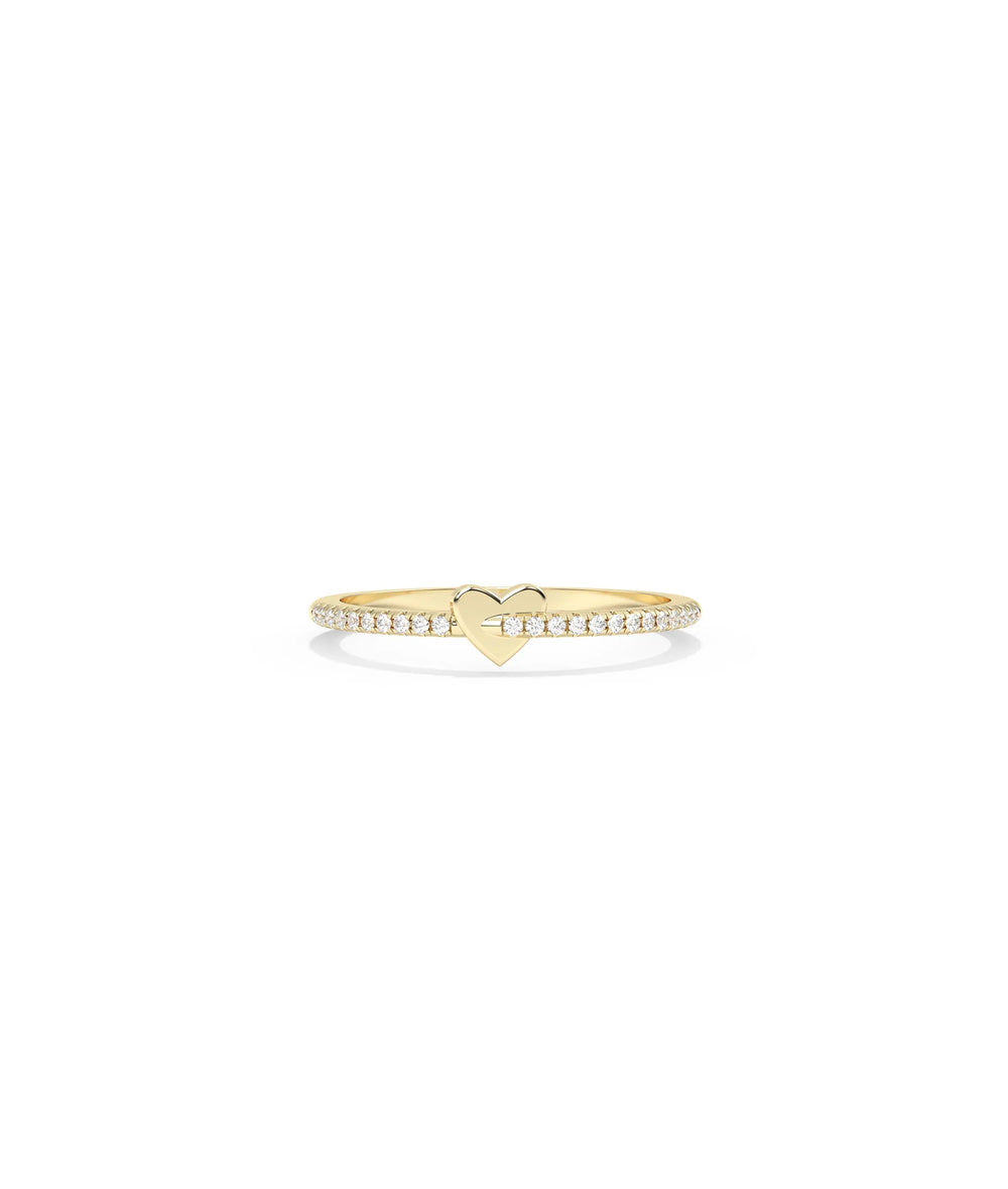 Gold Heart Shape Band Ring in yellow gold with diamond-adorned heart motif