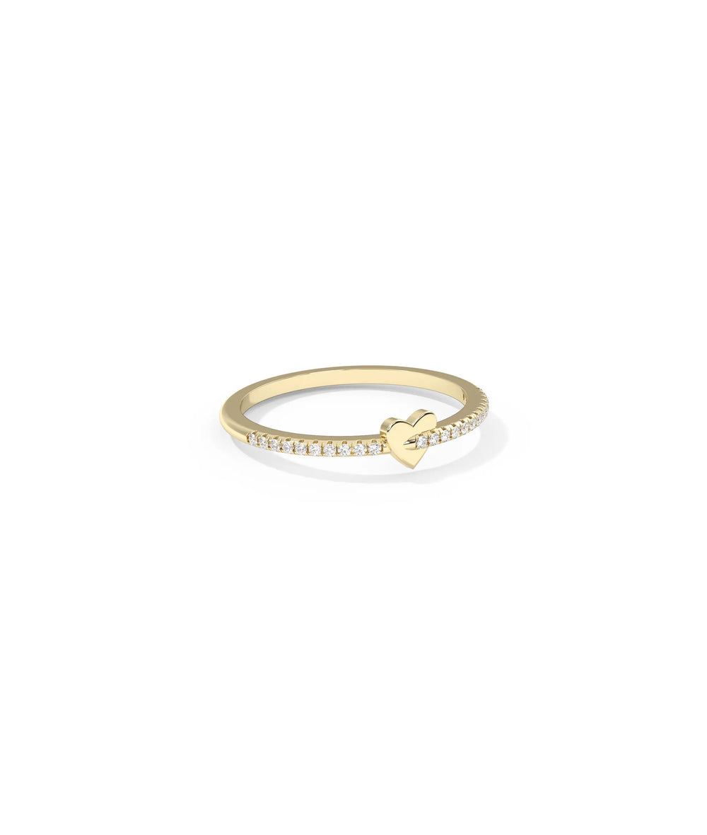 Side view Gold Heart Shape Band Ring showing delicate 4.3mm heart length detail