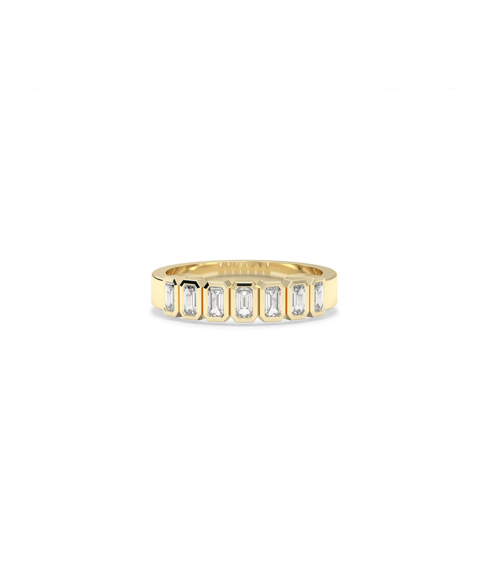 Diamond Emerald Cut Band Ring in yellow gold with rectangular emerald-cut diamonds