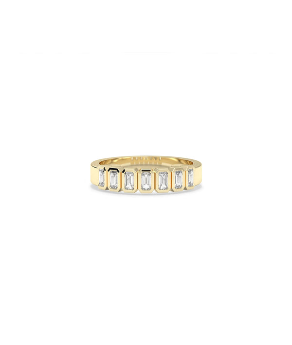 Diamond Emerald Cut Band Ring in yellow gold with rectangular emerald-cut diamonds