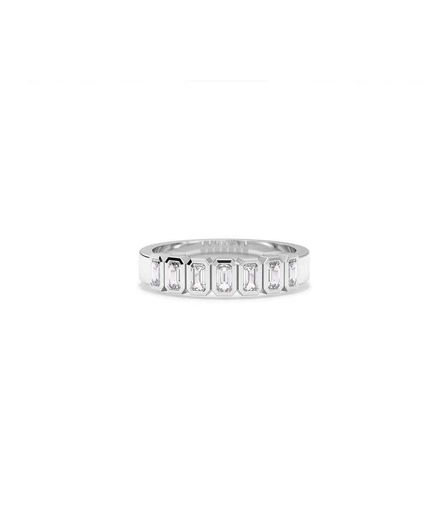 White gold Diamond Emerald Cut Band Ring featuring Art Deco emerald-cut design
