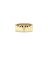 Wide Single Row Diamond Fluted Band Ring in yellow gold with linear diamond row and fluted texture