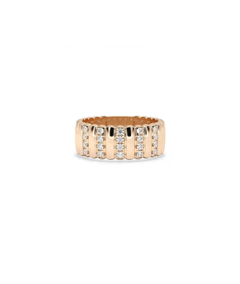 Rose gold Wide Station Diamond Fluted Band Ring showcasing bold romantic design