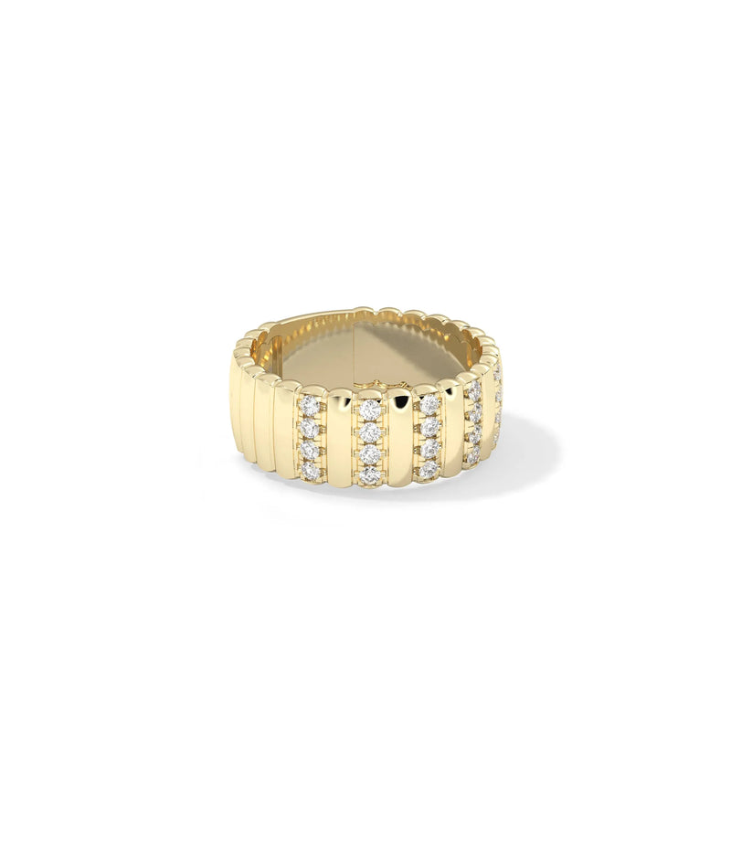 Side view Wide Station Diamond Fluted Band Ring showing bold 7.81mm substantial width