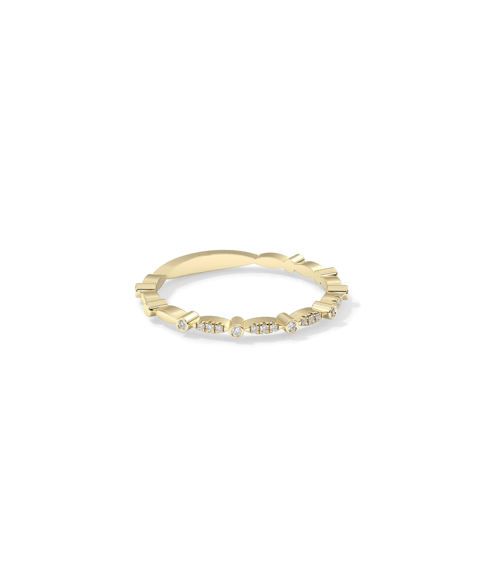 Side profile Diamond Alternating Band Ring showing delicate 1.9mm slender width