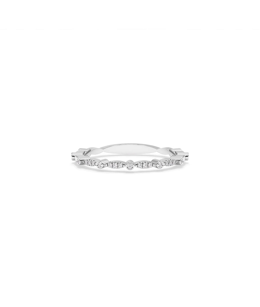 White gold Diamond Alternating Band Ring featuring spaced diamond arrangement sparkle