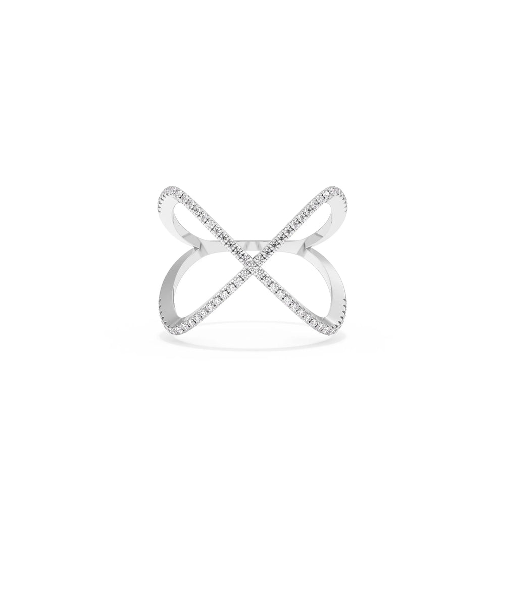 White gold Diamond Pave Cross Ring featuring sparkle-covered spiritual cross design