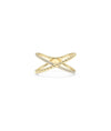 Diamond Line and Beaded Cross Ring in yellow gold with diamond cross and beaded band