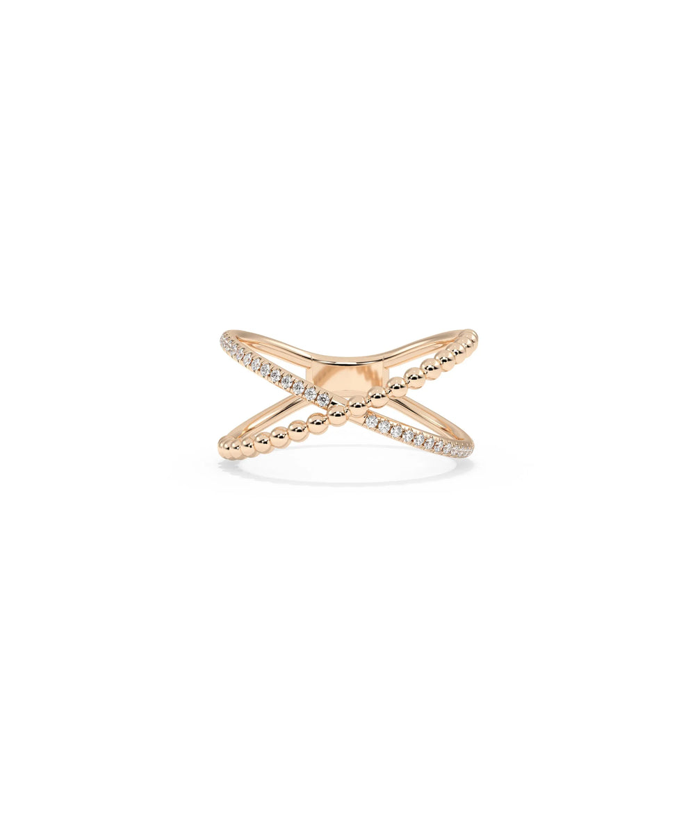 Rose gold Diamond Line and Beaded Cross Ring with elegant beaded detail and cross
