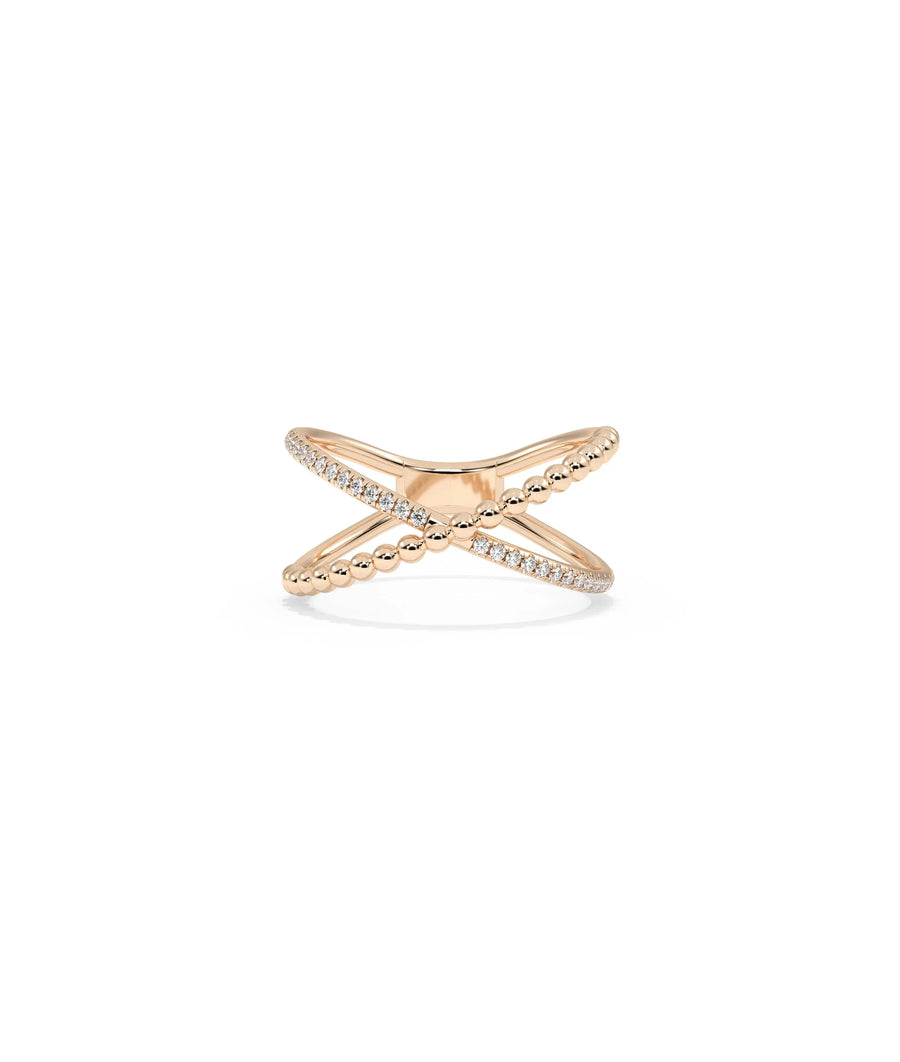 Rose gold Diamond Line and Beaded Cross Ring with elegant beaded detail and cross