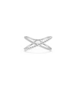 White gold Diamond Line and Beaded Cross Ring featuring spiritual cross motif with diamonds