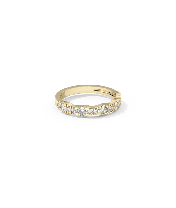 Side profile Graduating Diamond Band Ring showing 2.4mm width and size graduation alternate view