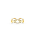 Diamond Pave Link Ring in yellow gold with bold chain-inspired design and pave diamonds