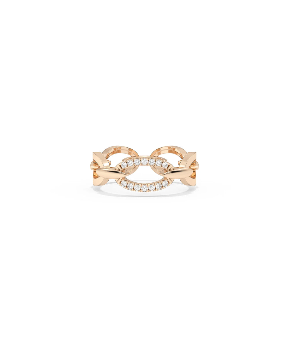 Rose gold Diamond Pave Link Ring with contemporary chain-inspired pave diamond links