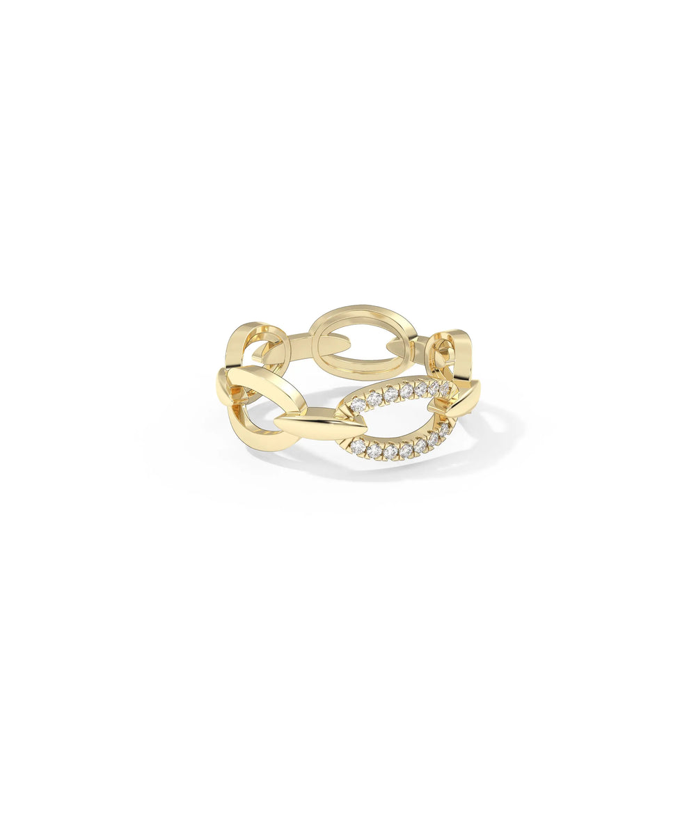 Side view Diamond Pave Link Ring showing substantial 6.7mm width and link pattern