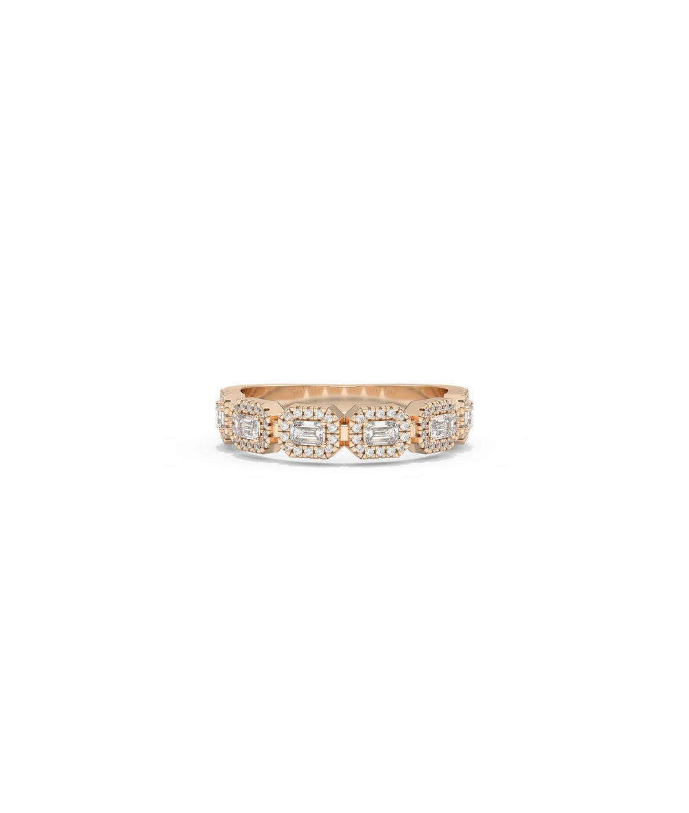 Rose gold Diamond Emerald Design Band Ring with Art Deco inspired diamond pattern