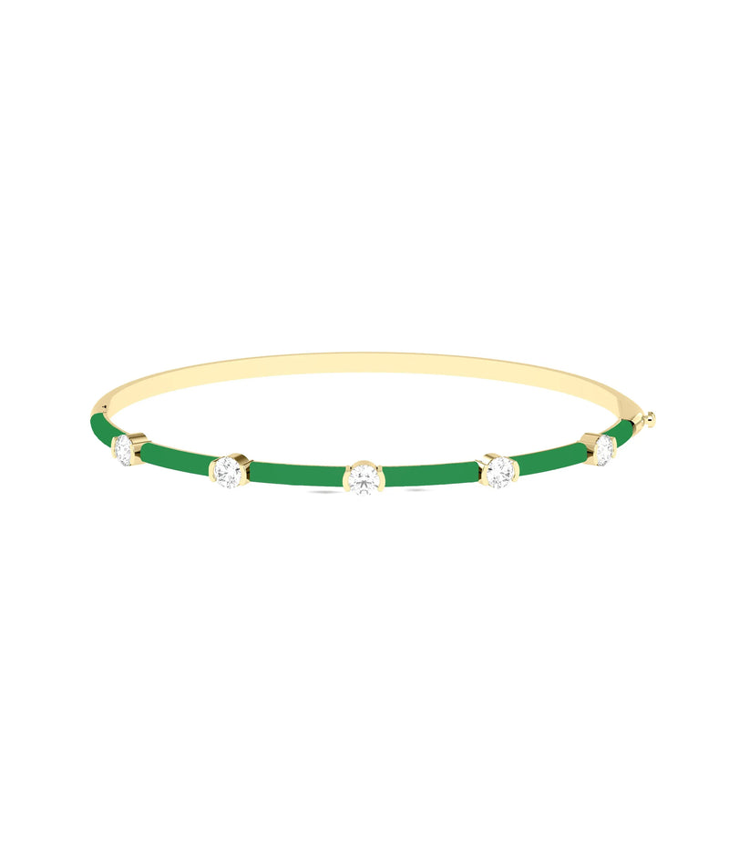 Diamond Station Enamel Bangle - 79e | Everyday 14K Gold Jewelry
