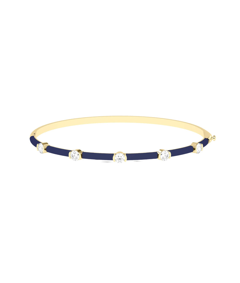 Diamond Station Enamel Bangle - 79e | Everyday 14K Gold Jewelry