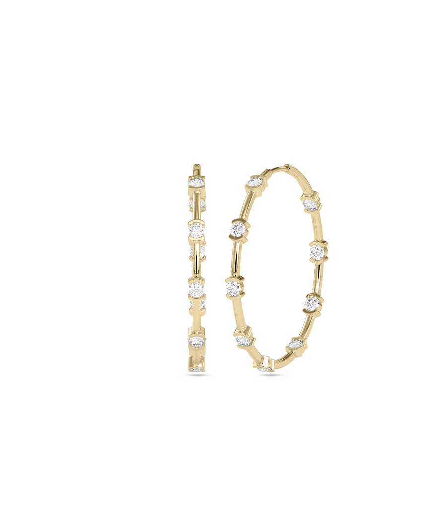 Diamond Station Round Hoop Earring - 79e | Everyday 14K Gold Jewelry